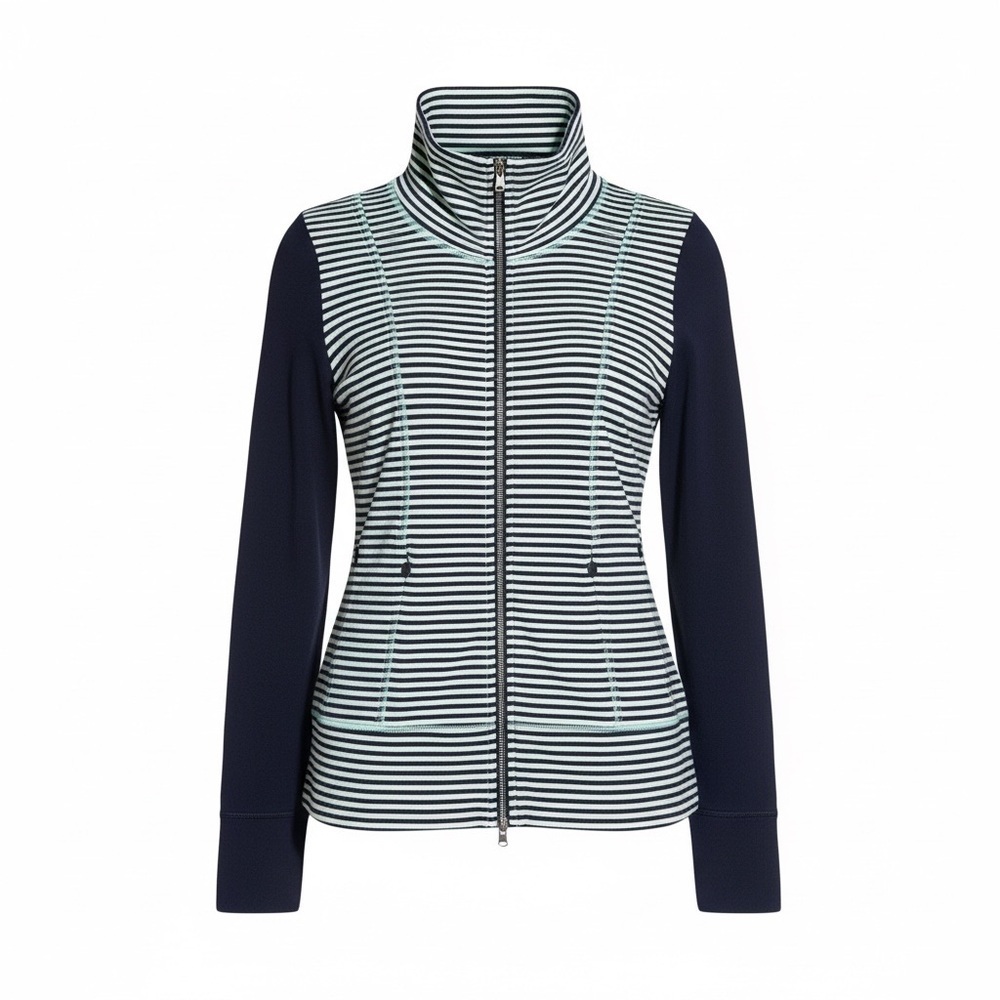Lululemon Daily Yoga Jacket Mint Green Black Stripe Full Zip Womens Sz 10 Long